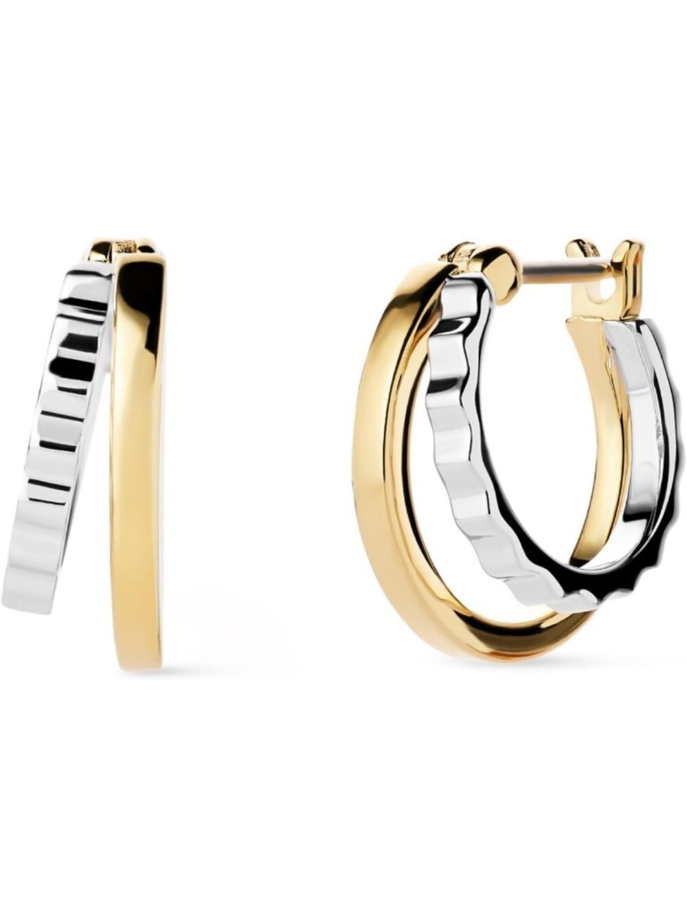 Elegant Double Hoop Earrings - 14K Gold & Silver Rhodium Plated, CZ Accents